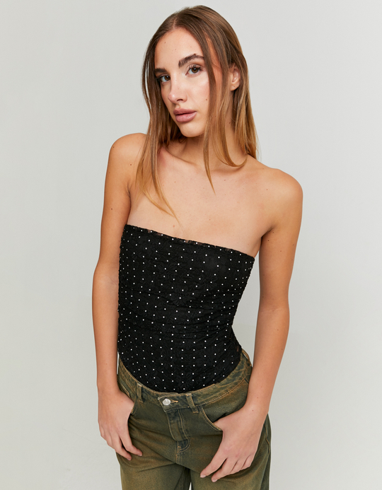 TALLY WEiJL, Black Lace Bodysuit with Strass for Women