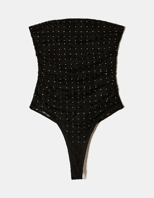 TALLY WEiJL, Black Lace Bodysuit with Strass for Women