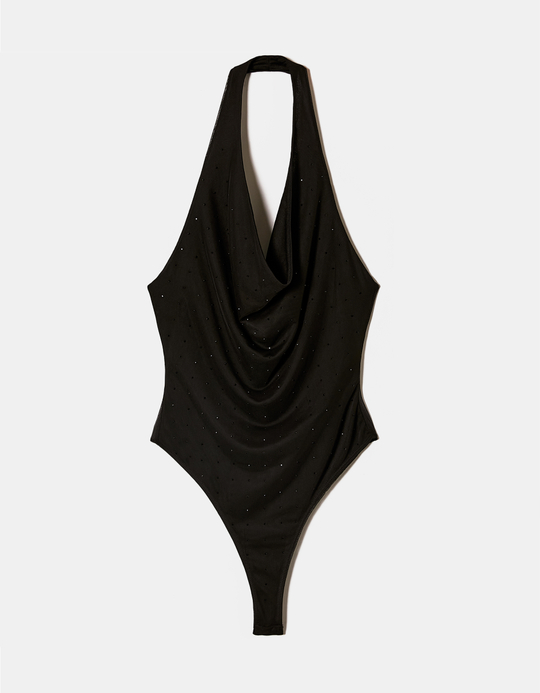 TALLY WEiJL, Black Mesh Bodysuit with Black Strass for Women