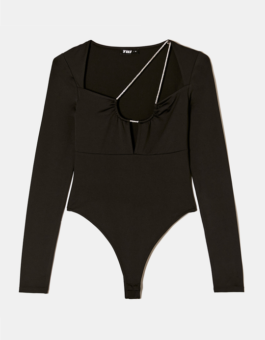 TALLY WEiJL, Black Bodysuit with Strass and Cut Outs for Women