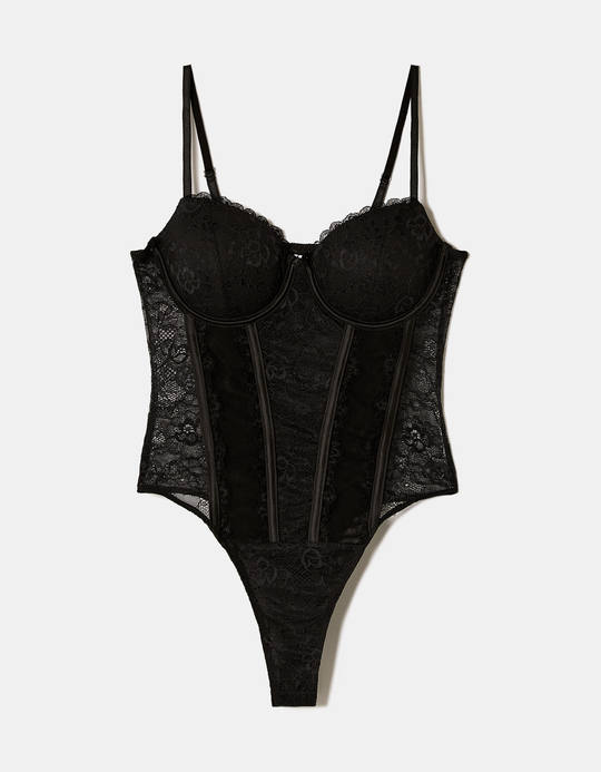TALLY WEiJL, Black Lace Bodysuit for Women