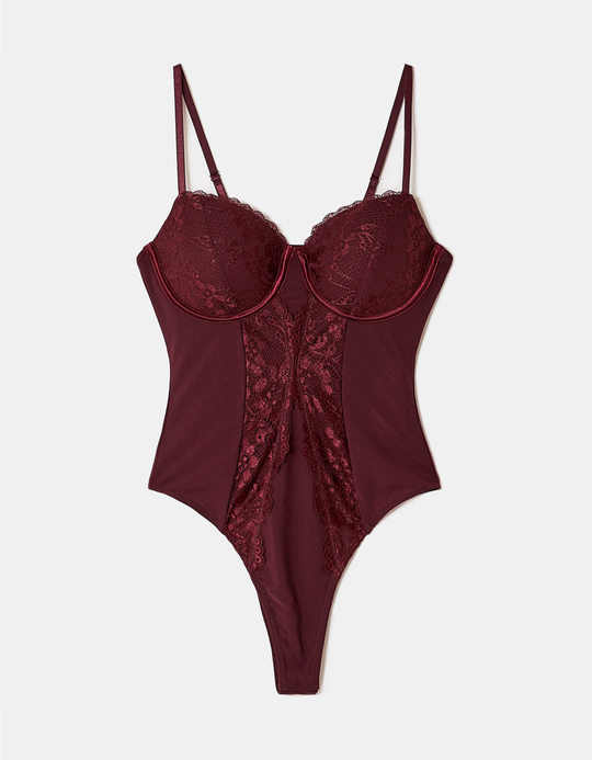 TALLY WEiJL, Burgundy Lace Bodysuit for Women