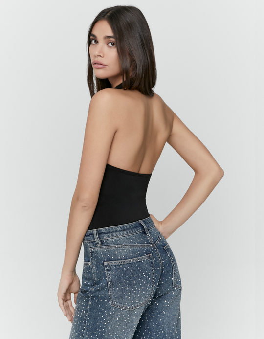 TALLY WEiJL, Black Fitted Halter Neck Bodysuit for Women