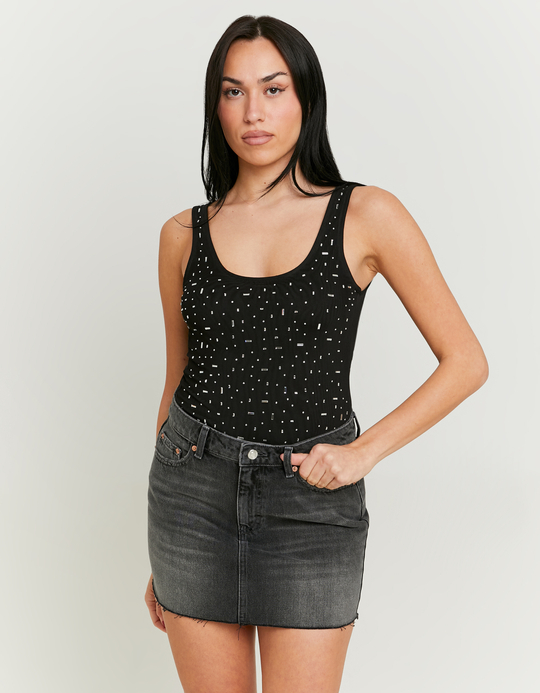 TALLY WEiJL, Body in Tulle Nero con Strass for Women
