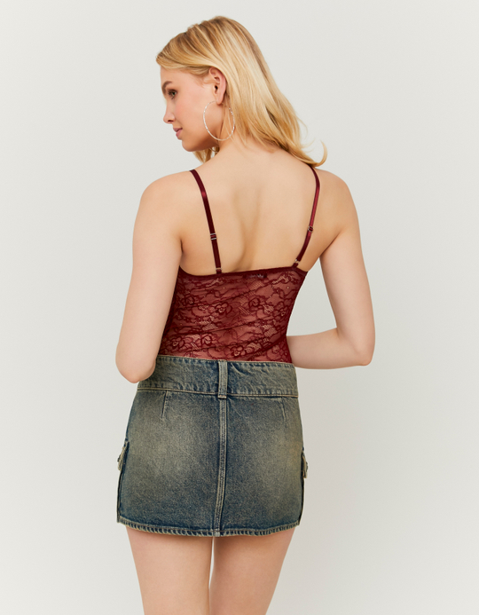 TALLY WEiJL, Burgunderfarbener Spitzen Bodysuit for Women