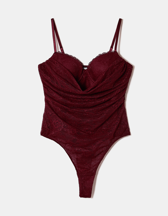 TALLY WEiJL, Burgunderfarbener Spitzen Bodysuit for Women