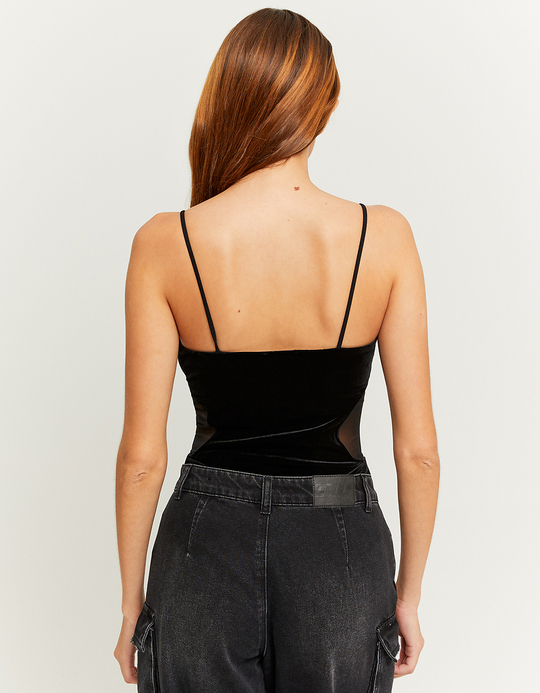 TALLY WEiJL, Schwarzer Bodysuit aus Samt mit Mesh for Women