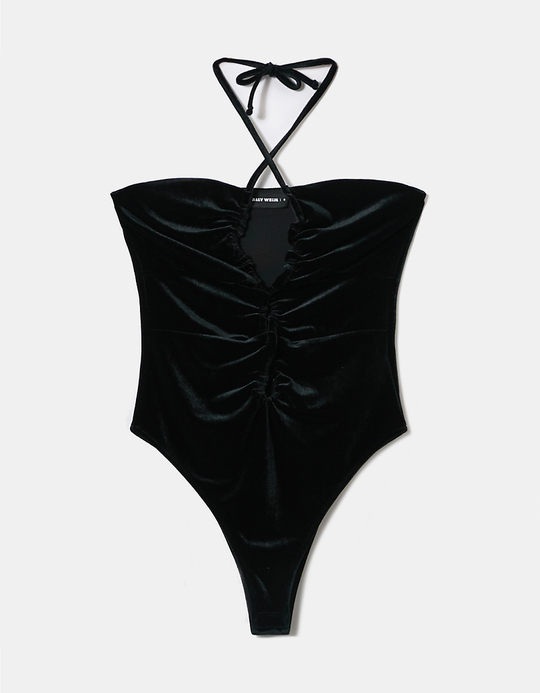TALLY WEiJL, Black Cut Out Velvet Bodysuit for Women