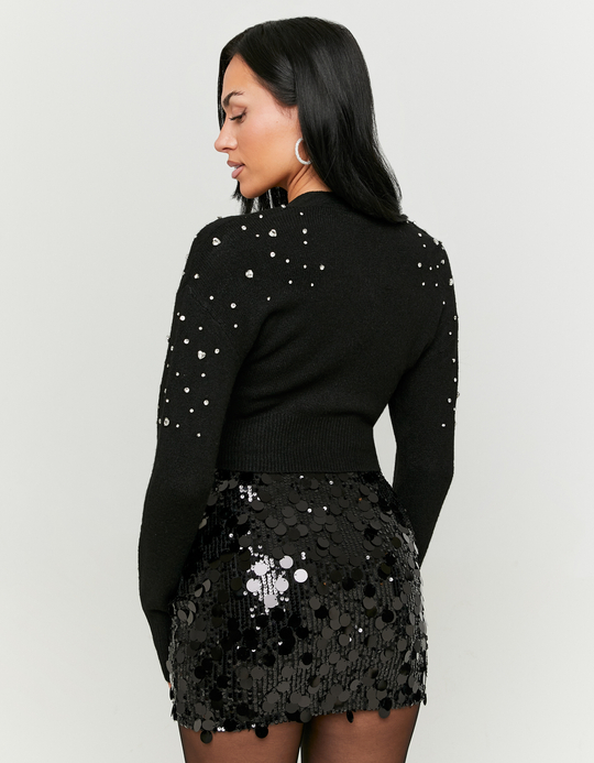 TALLY WEiJL, Black Cropped Cardigan with Strass for Women
