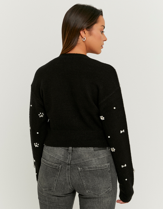 TALLY WEiJL, Black Knitted Cardigan with Rhinestones for Women