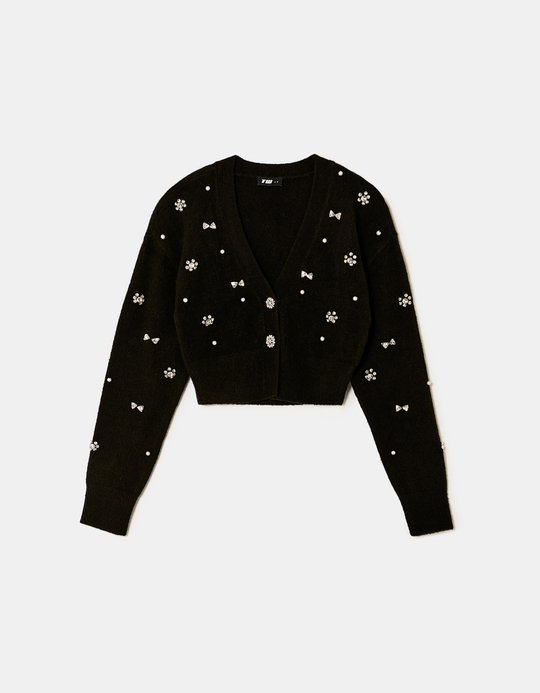 TALLY WEiJL, Black Knitted Cardigan with Rhinestones for Women