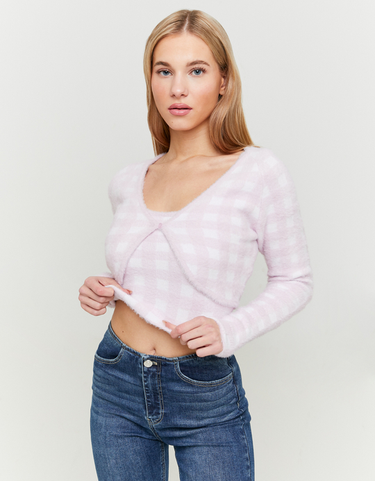 TALLY WEiJL, Pink Vichy Fluffy Cardigan for Women