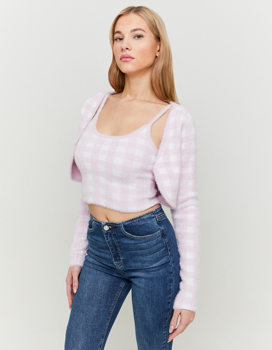 TALLY WEiJL, Pink Vichy Fluffy Cardigan for Women