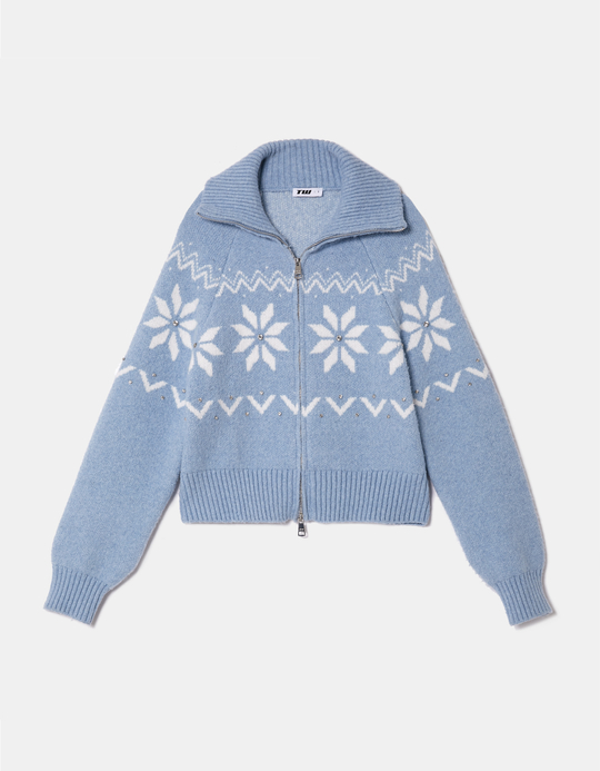 TALLY WEiJL, Cardigan bleu en maille jacquard avec strass for Women