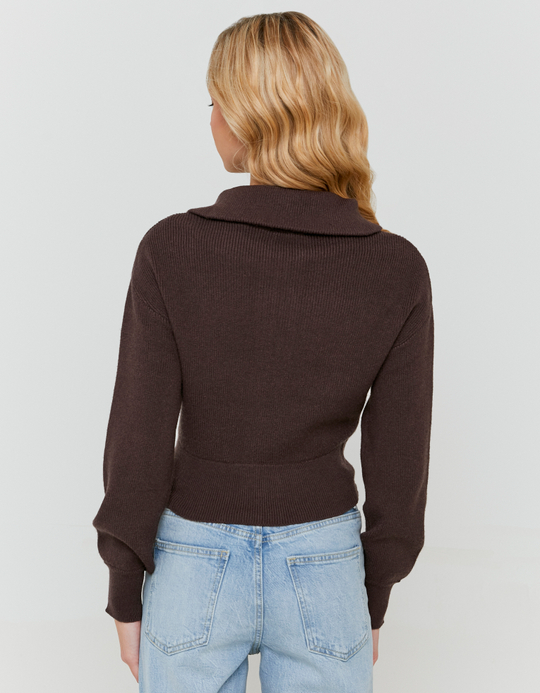 TALLY WEiJL, Braune Cropped Strickjacke mit Reissverschluss for Women