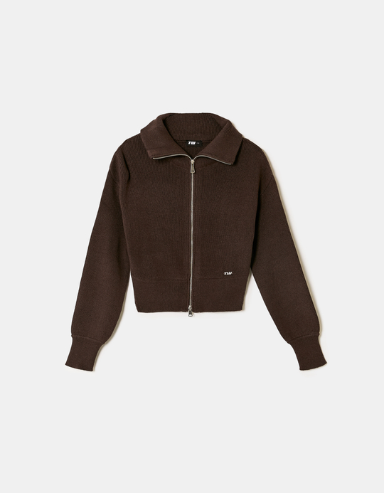 TALLY WEiJL, Braune Cropped Strickjacke mit Reissverschluss for Women