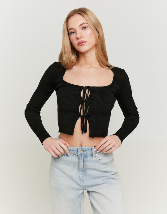 TALLY WEiJL, Schwarzer Strickcardigan mit Schleifen for Women