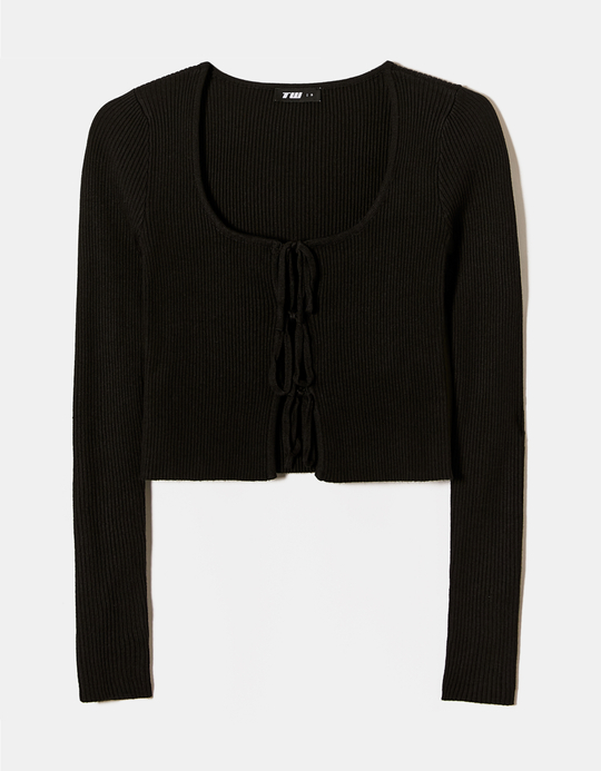 TALLY WEiJL, Schwarzer Strickcardigan mit Schleifen for Women
