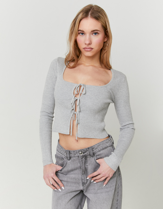 TALLY WEiJL, Cardigan Grigio con Fiocchi for Women