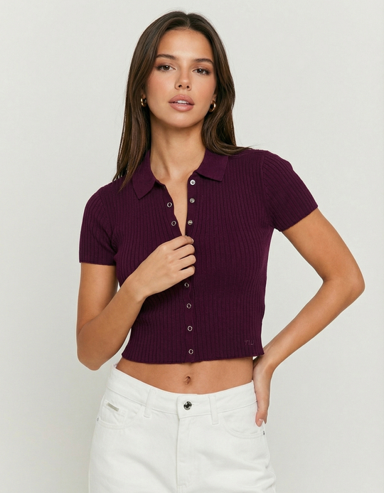 TALLY WEiJL, Purple Knitted Polo Neck Cardigan for Women