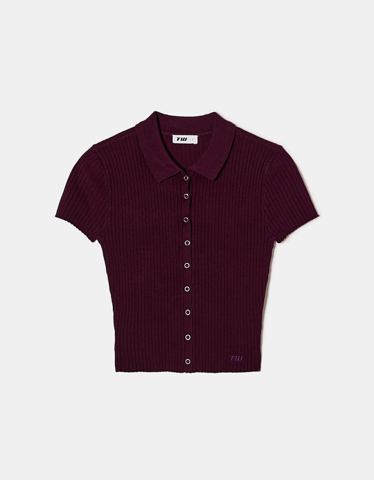 TALLY WEiJL, Purple Knitted Polo Neck Cardigan for Women