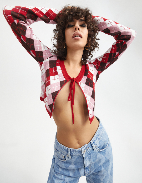 TALLY WEiJL, Cropped Checked Cardigan for Women