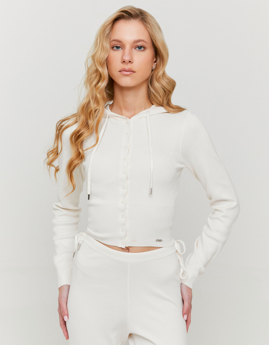 TALLY WEiJL, White Knit Buttoned Cardigan with Hood for Women