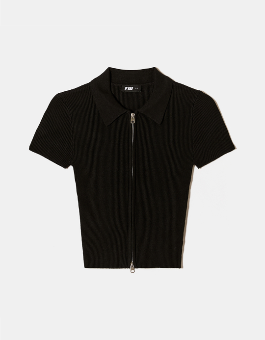 TALLY WEiJL, Cardigan Noir en Maille Col Polo for Women