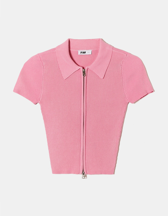 TALLY WEiJL, Pink Knitted Polo Neck Cardigan for Women