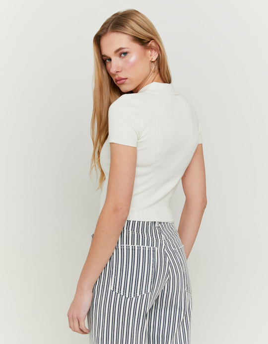 TALLY WEiJL, White Knitted Polo Neck Cardigan for Women