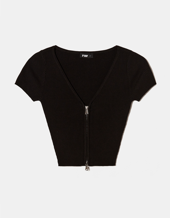 TALLY WEiJL, Black Knitted Zip Up Top for Women