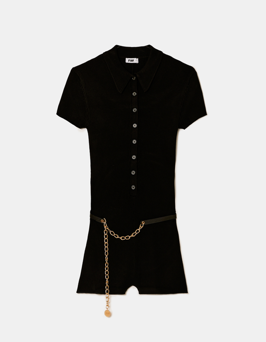 TALLY WEiJL, Black Knit Jumpsuit with belt for Women