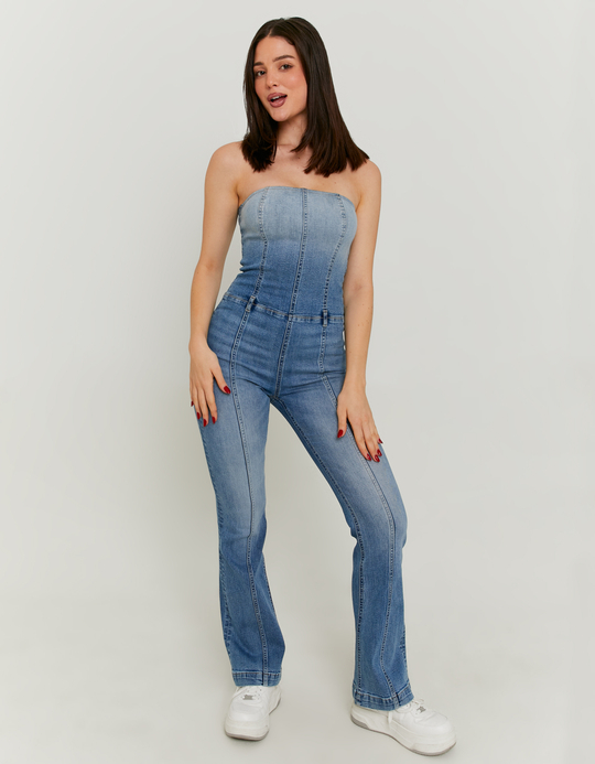 TALLY WEiJL, Bustier Bootcut Denim Jumpsuit for Women