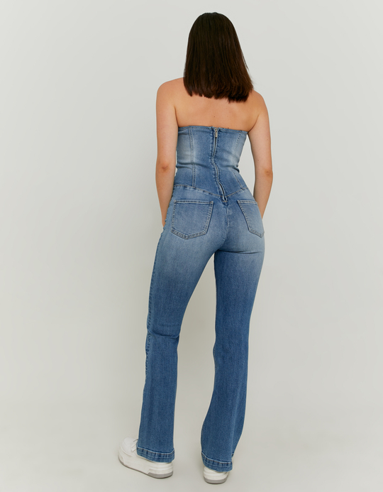 TALLY WEiJL, Bustier Bootcut Denim Jumpsuit for Women