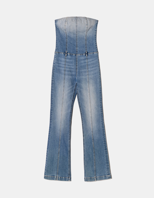 TALLY WEiJL, Bustier Bootcut Denim Jumpsuit for Women