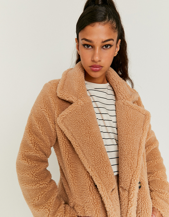 TALLY WEiJL, Kamelfarbener Teddyfell-Mantel for Women