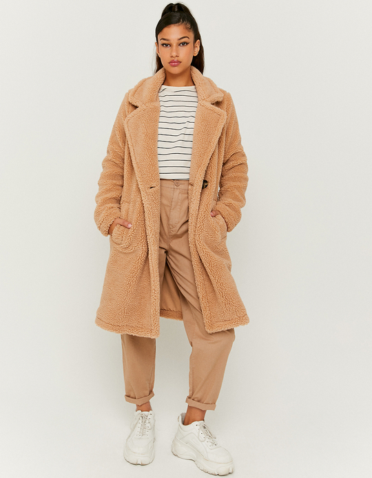 TALLY WEiJL, Kamelfarbener Teddyfell-Mantel for Women