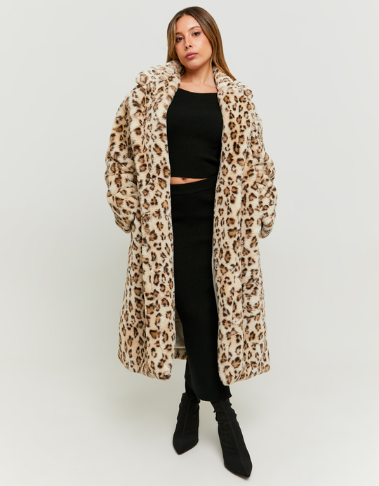 TALLY WEiJL, Manteau Long Imprimé Léopard en Fausse Fourrure for Women
