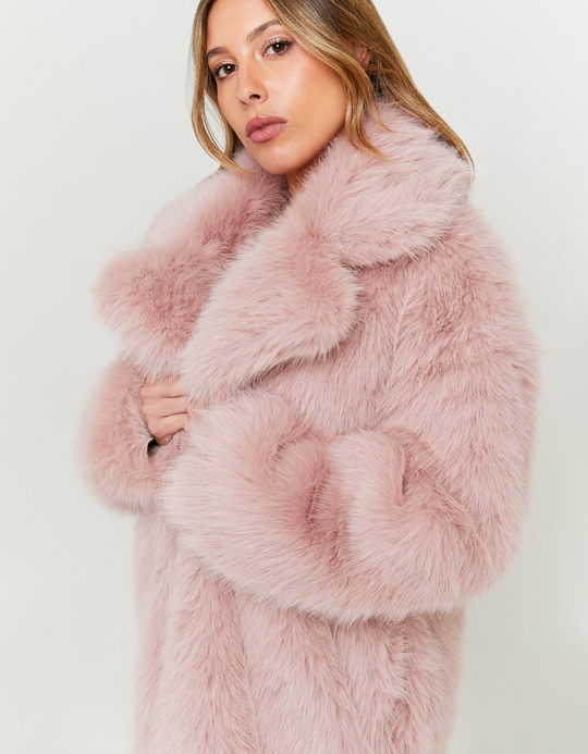 TALLY WEiJL, Pink Faux Fur Long Coat for Women