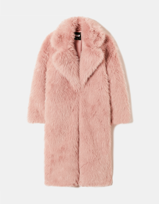TALLY WEiJL, Pink Faux Fur Long Coat for Women