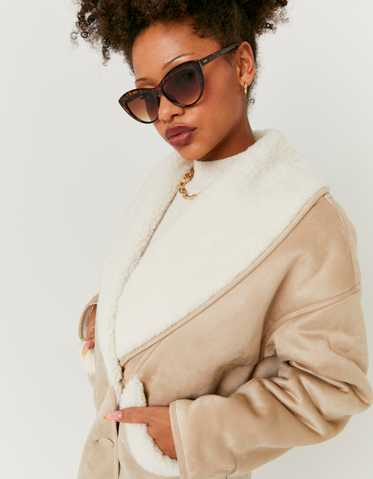 TALLY WEiJL, Beige Faux Shearling Jacke for Women