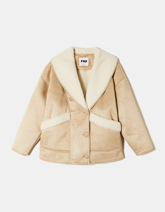 TALLY WEiJL, Beige Faux Shearling Jacke for Women