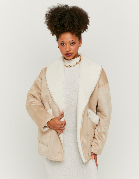 TALLY WEiJL, Beige Faux Shearling Jacke for Women