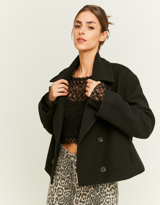 TALLY WEiJL, Black Cropped Fake Wool Coat for Women