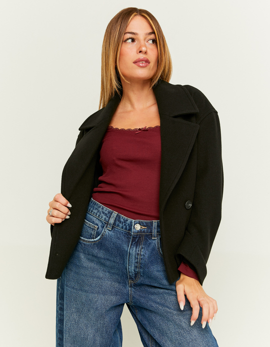 TALLY WEiJL, Black Cropped Fake Wool Coat for Women