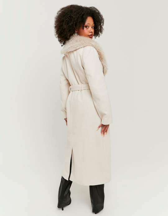 TALLY WEiJL, Beige Long Coat with Faux Fur for Women