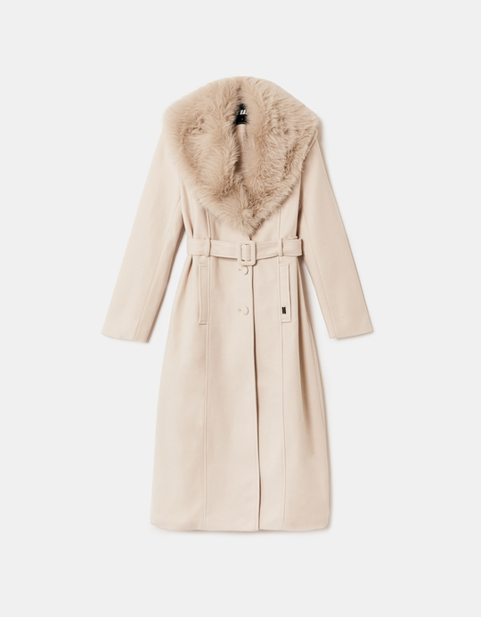 TALLY WEiJL, Beige Long Coat with Faux Fur for Women