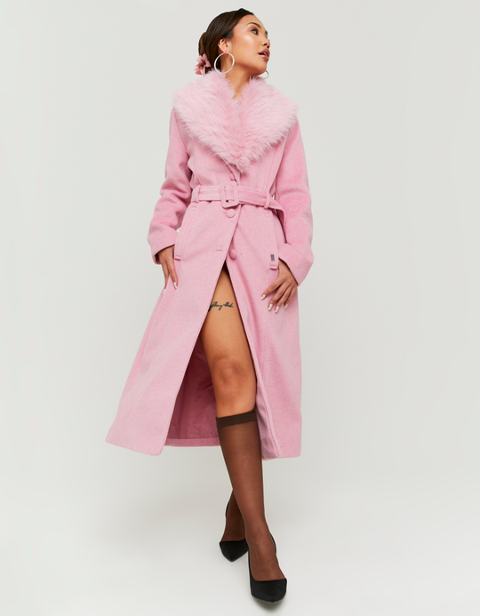 TALLY WEiJL, Langer pinker Mantel aus Kunstfell for Women