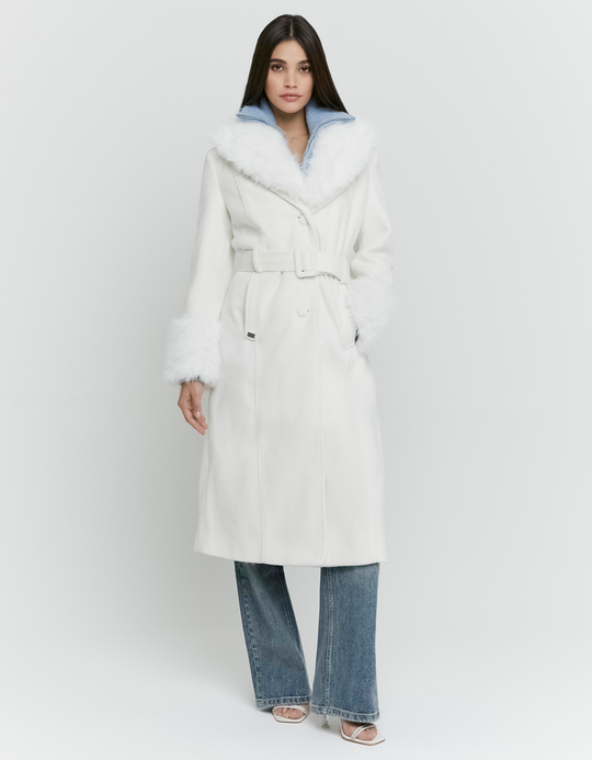 TALLY WEiJL, Beige Long Faux Wool Belted Coat for Women