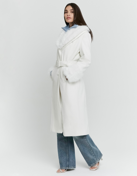 TALLY WEiJL, Beige Long Faux Wool Belted Coat for Women
